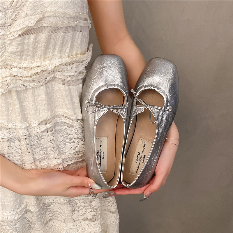 Plus size lapos talpú Mary Jane cipők Női 2025 Tavaszi és Őszi Új Szögletes Lábujj Sekély Puha Talpú Magassarkú Francia Masni Balettcipő