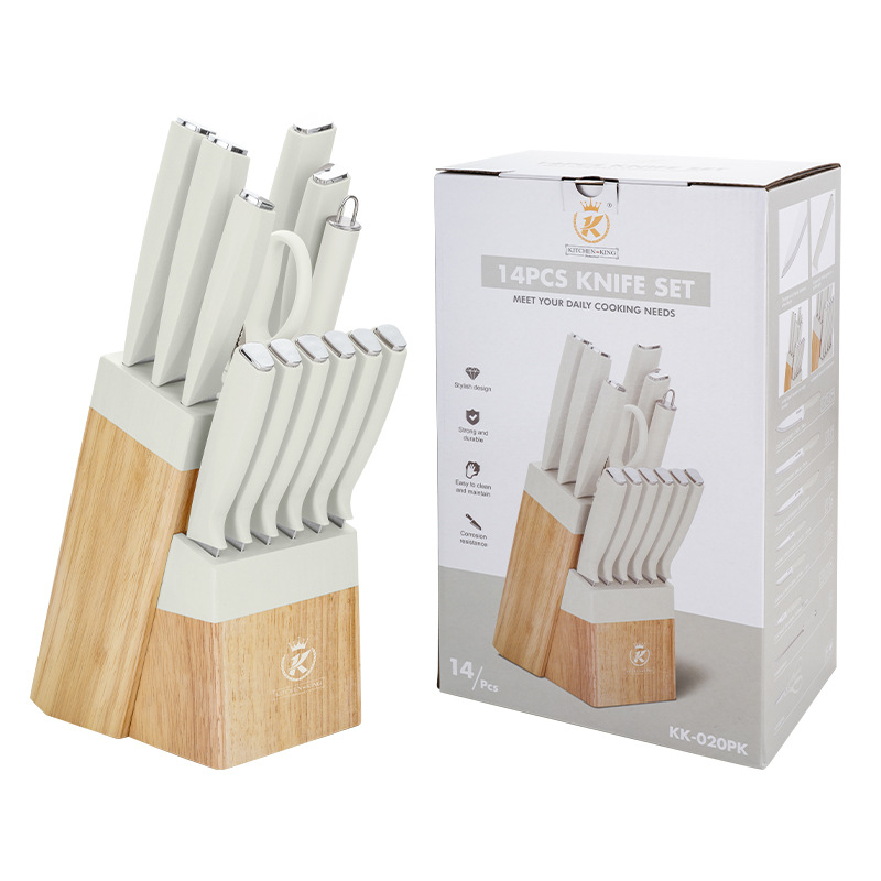 Jiamikangi noakomplekt Uus 14-osaline noakomplekt Valge kööginoakomplekt Roostevabast terasest puidust istmega kinkekomplekt Kombineeritud noakomplekt