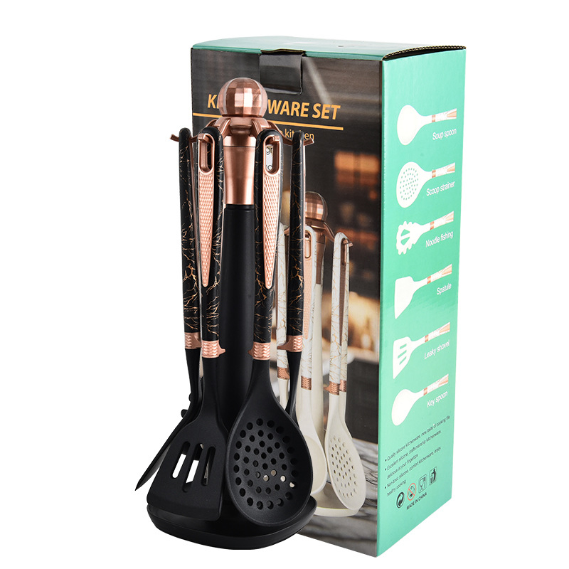 7 dalių virtuvės reikmenų rinkinys su deimanto formos raštu, tinkantis namams su laikymo lentyna, maistiniam, aukštai temperatūrai atspariam, kepimo šaukštui, kastuvui