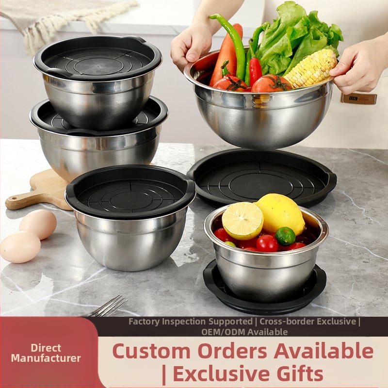 Nerūdijančio plieno kiaušinių dubuo, mišrus Salah dubuo su dangčiu ir dubeniu, virtuvės kepimo dubuo, daugiafunkcis vaisių dubuo