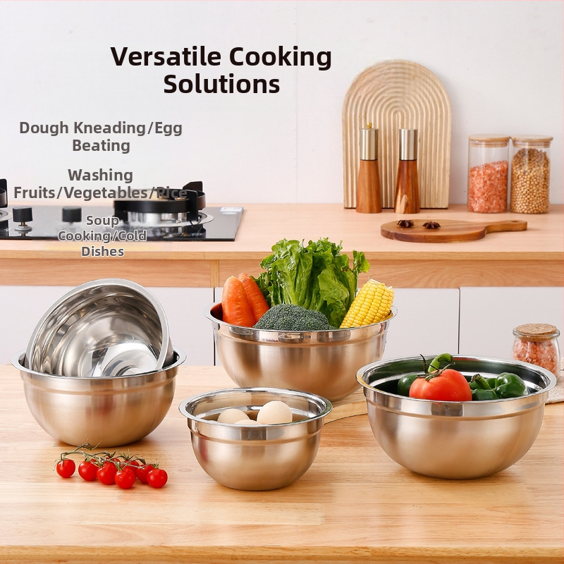 Удебелен леген за яйца от неръждаема стомана, смесен леген за салата с капак и леген, кухненски леген за печене, многофункционален леген за плодове