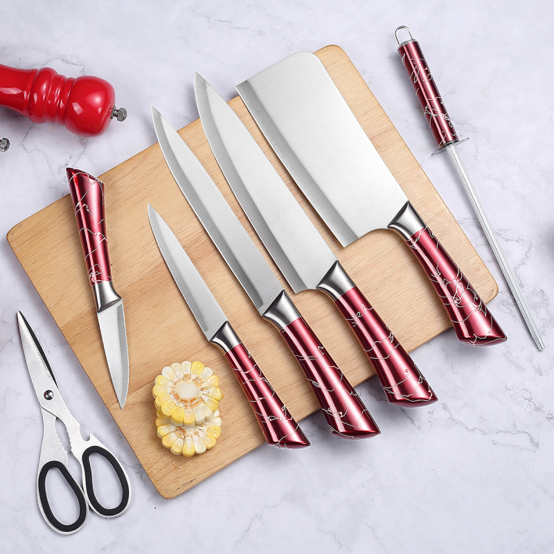 Roostevabast terasest noaülikond värvilise mustriga käepidemega kööginoaülikond puuviljanoaga köögi universaalne nugade komplekt