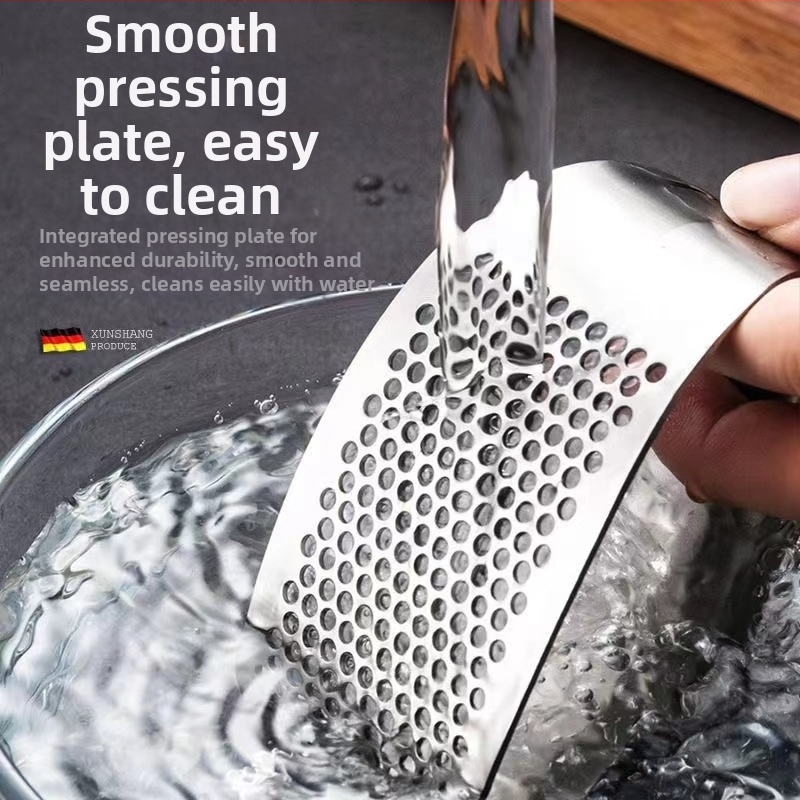 Производител на склад преса за чесън от неръждаема стомана с пръстен, ръчна преса за чесън, преса за чесън с дъга, преса за чесън