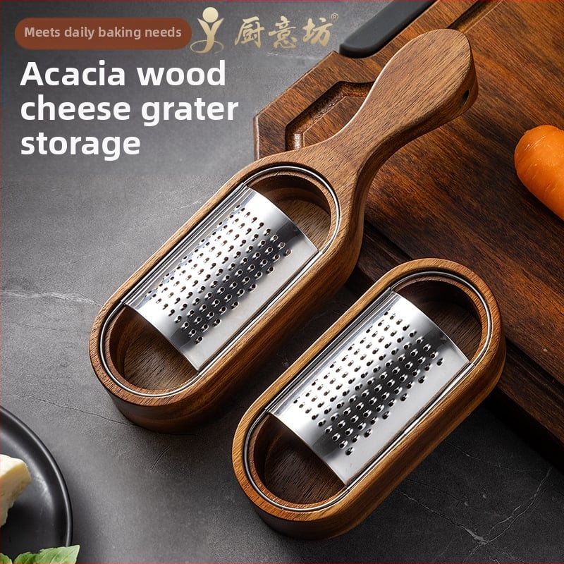 Nerūdijančio plieno sūrio tarka, akacijos medienos laikymo sandėliavimas, sūrio tarkos dėžutė, sūrio įrankis, valymo pjaustytuvas