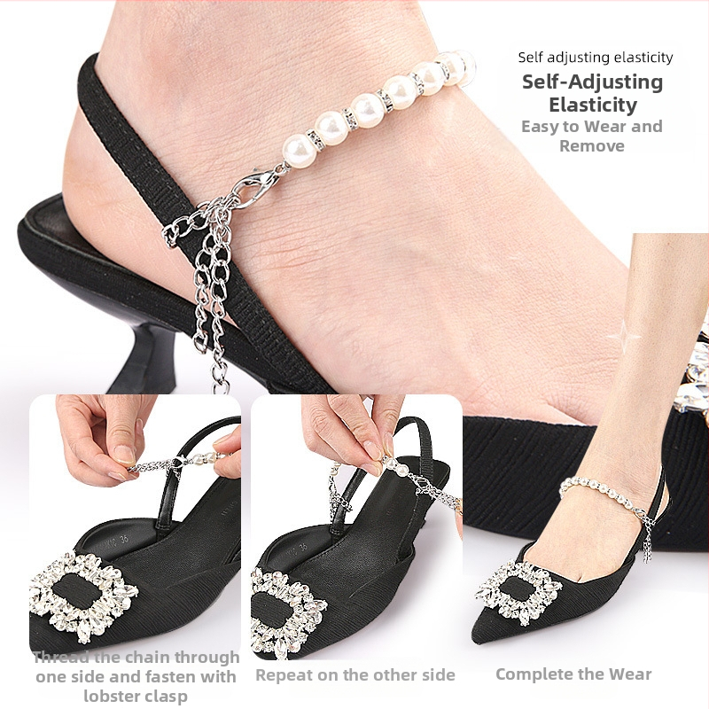 Връзки за обувки с перлена верижка, обувки без монтаж, големи сандали без ток, ходене, изпуснати с мързеливи хора, множество каишки