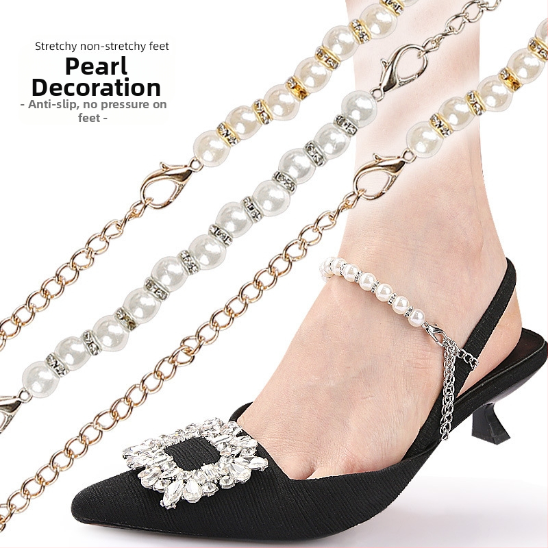 Връзки за обувки с перлена верижка, обувки без монтаж, големи сандали без ток, ходене, изпуснати с мързеливи хора, множество каишки