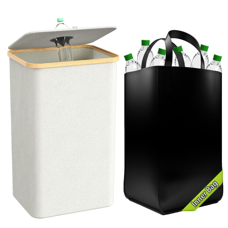 Bambusz tárolókosár fedéllel, levehető újrahasznosító palacktároló kosár szemetes Konyhai otthoni összecsukható újrahasznosító doboz