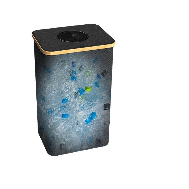 Bambusz tárolókosár fedéllel, levehető újrahasznosító palacktároló kosár szemetes Konyhai otthoni összecsukható újrahasznosító doboz