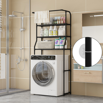 Skalbimo mašinos viršutinis laikymo stovas vonios kambariui, rankšluosčių kabykla, tualeto stovas su apsauga nuo vagystės