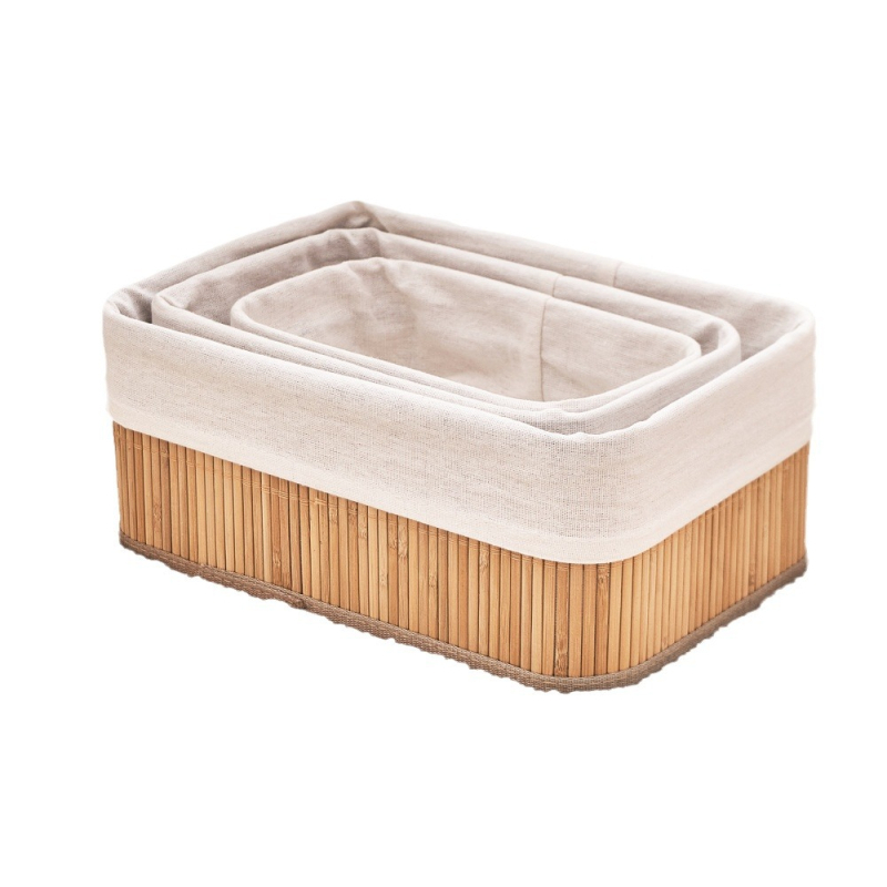 Bambusz szőtt tárolókosár, szövetből készült asztali kozmetikai tárolódoboz, kézzel szőtt kosár, pásztorszövött játéktároló kosár