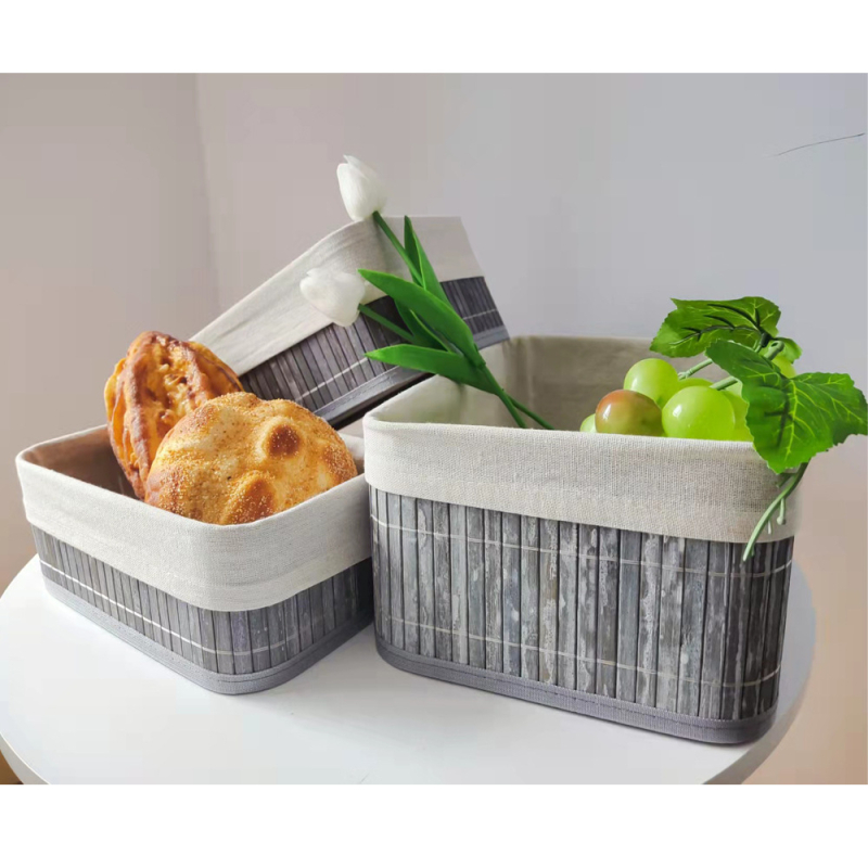 Bambusz szőtt tárolókosár, szövetből készült asztali kozmetikai tárolódoboz, kézzel szőtt kosár, pásztorszövött játéktároló kosár