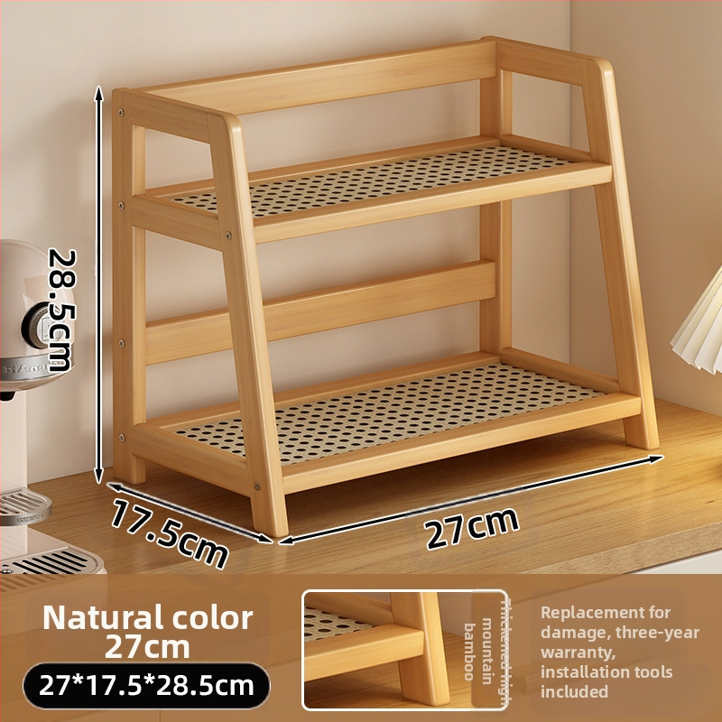 2025 Új, krémszínű rattan utánzatú, kétrétegű asztali tárolóállvány, konyhai tárolóállvány