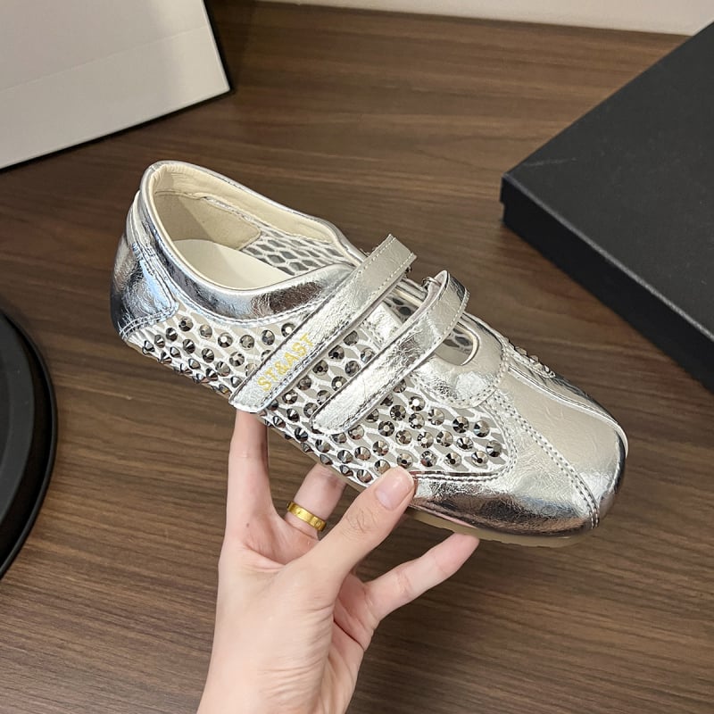 Korėjietiško stiliaus, kalnų krištolinio tinklelio laisvalaikio bateliai moterims, 2025 m. nauji, „Velcro“ stiliaus treniruočių bateliai, lengvi ir patogūs viršutiniai sportiniai bateliai.