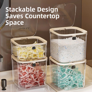 Artefact de depozitare a perlelor detergentului de rufe, cutie de depozitare a prafului de rufe, găleată, borcan, cutie specială de depozitare cu etanșare a perlelor pentru mașina de spălat vase, tip presare