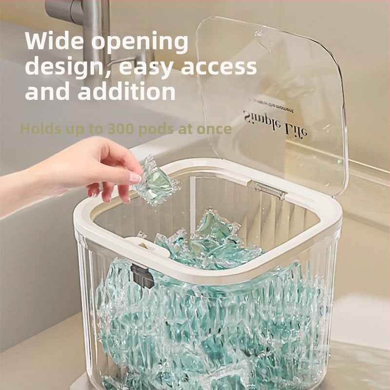 Artefact de depozitare a perlelor detergentului de rufe, cutie de depozitare a prafului de rufe, găleată, borcan, cutie specială de depozitare cu etanșare a perlelor pentru mașina de spălat vase, tip presare