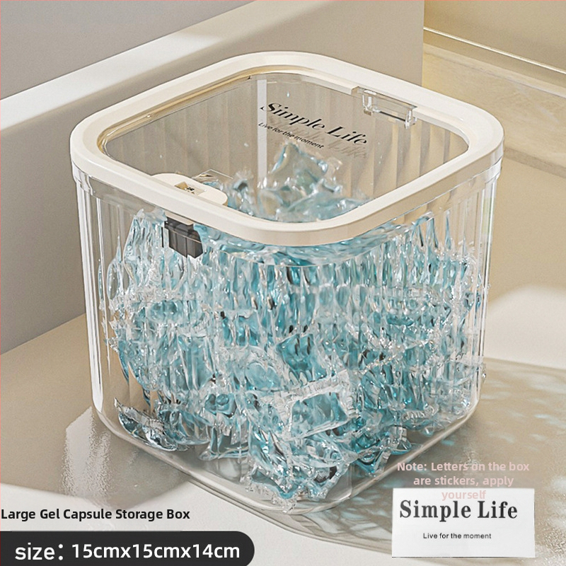 Artefact de depozitare a perlelor detergentului de rufe, cutie de depozitare a prafului de rufe, găleată, borcan, cutie specială de depozitare cu etanșare a perlelor pentru mașina de spălat vase, tip presare