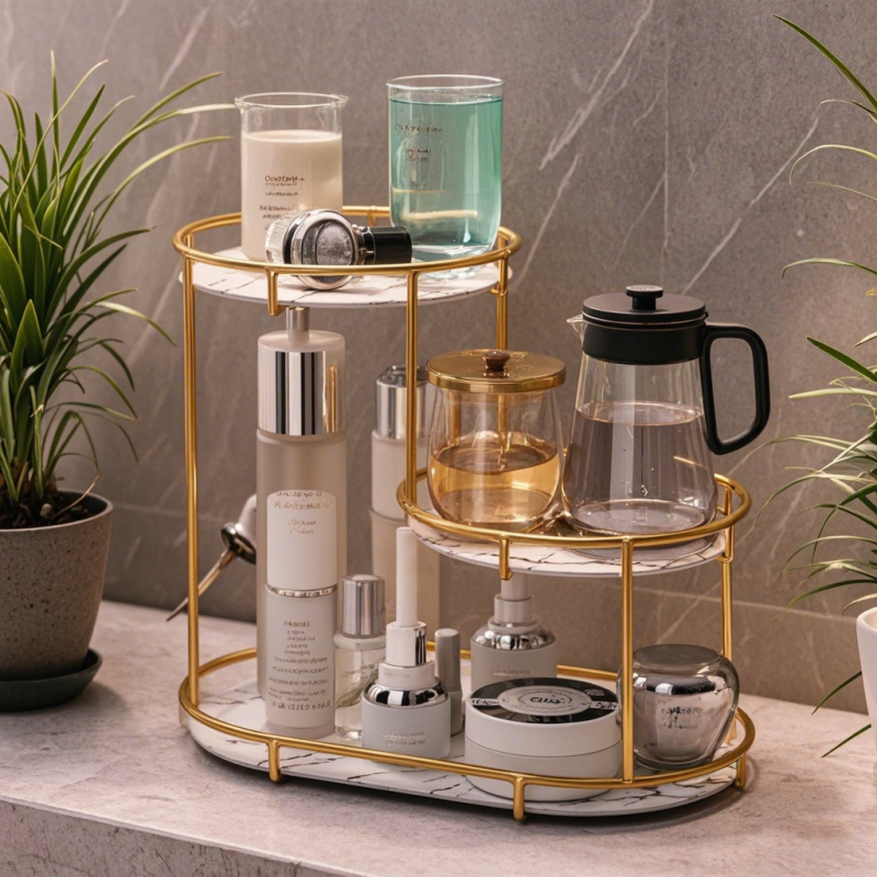 Karšto pardavimo vonios kambario laikymo lentynėlė, lengvas prabangus vonios kambario tualeto praustuvo kosmetikos laikymo lentynėlė, stalinis stalas