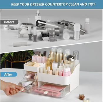 Κουτί αποθήκευσης καλλυντικών Amazon με συρτάρι τύπου σκόνης, επιτραπέζιο πολυλειτουργικό ράφι αποθήκευσης για προϊόντα περιποίησης δέρματος που οργανώνει κουτί καλλυντικών