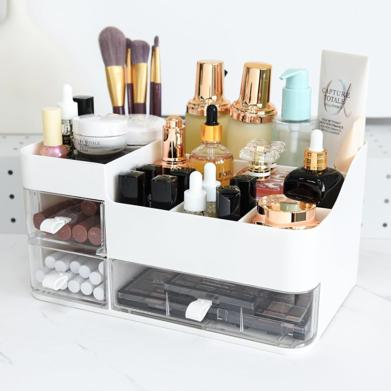 „Amazon“ kosmetikos laikymo dėžutės stalčiaus tipo dulkėms atsparus laikymo stovas, daugiafunkcis odos priežiūros produktas, organizuojantis kosmetikos dėžutę