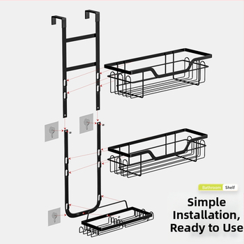 Vonios kambario daiktadėžė be perforatorių, durų pakaba, sieninė pakabinama lentynėlė, daugiasluoksnė pakabinama krepšelio laikymo lentyna, tualeto, dušo kambario daiktadėžė