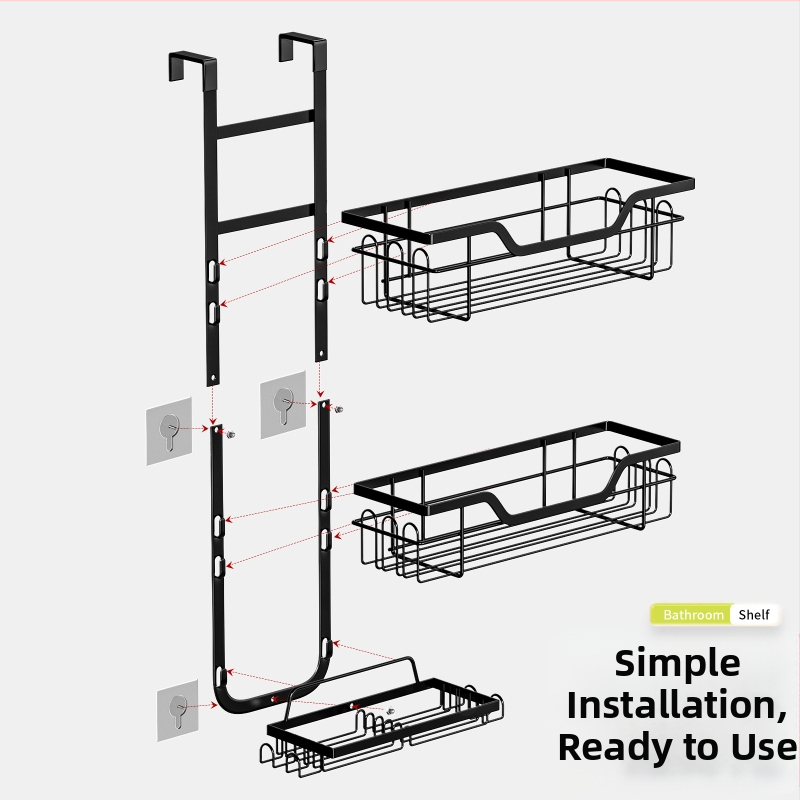 Стелаж за съхранение в баня без перфоратори, закачалка за врата, задна закачалка за стена, многослойна висяща кошница, рафт за съхранение, тоалетна, душ кабина