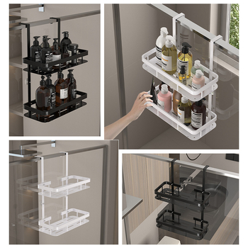 Dušo lentynėlė su kabliukais gale, vonios kambariui, tualetui, daugiafunkcinė, dvigubų durų galinė lentynėlė be perforatorių.