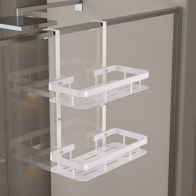 Dušo lentynėlė su kabliukais gale, vonios kambariui, tualetui, daugiafunkcinė, dvigubų durų galinė lentynėlė be perforatorių.
