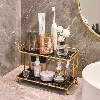 Ελαφριά πολυτελής θήκη αποθήκευσης μπάνιου χωρίς τρύπημα, θήκη αποθήκευσης καλλυντικών και προϊόντων περιποίησης δέρματος, διπλή στρώση, μεγάλη χωρητικότητα