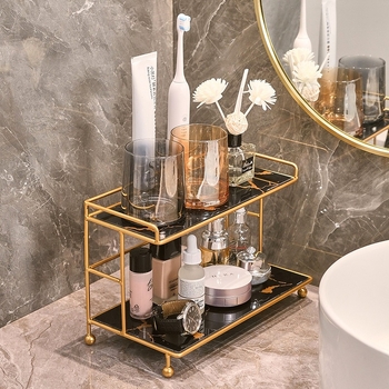 Ελαφριά πολυτελής θήκη αποθήκευσης μπάνιου χωρίς τρύπημα, θήκη αποθήκευσης καλλυντικών και προϊόντων περιποίησης δέρματος, διπλή στρώση, μεγάλη χωρητικότητα