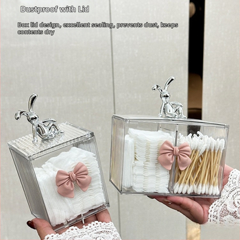 Internetinės įžymybės makiažo medvilnės laikymo dėžutė su dangteliu, apsauganti nuo dulkių, vatos tampono indelis, akrilinis permatomas dėžutė, maža papuošalų laikymo dėžutė