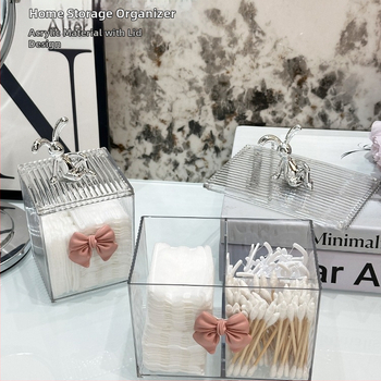 Internetinės įžymybės makiažo medvilnės laikymo dėžutė su dangteliu, apsauganti nuo dulkių, vatos tampono indelis, akrilinis permatomas dėžutė, maža papuošalų laikymo dėžutė