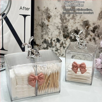 Internetinės įžymybės makiažo medvilnės laikymo dėžutė su dangteliu, apsauganti nuo dulkių, vatos tampono indelis, akrilinis permatomas dėžutė, maža papuošalų laikymo dėžutė