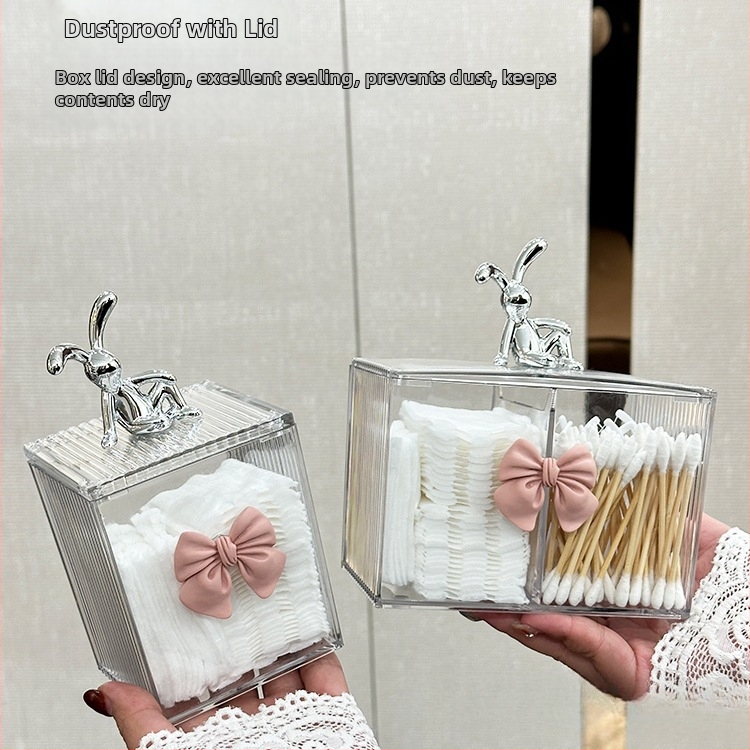 Internetinės įžymybės makiažo medvilnės laikymo dėžutė su dangteliu, apsauganti nuo dulkių, vatos tampono indelis, akrilinis permatomas dėžutė, maža papuošalų laikymo dėžutė
