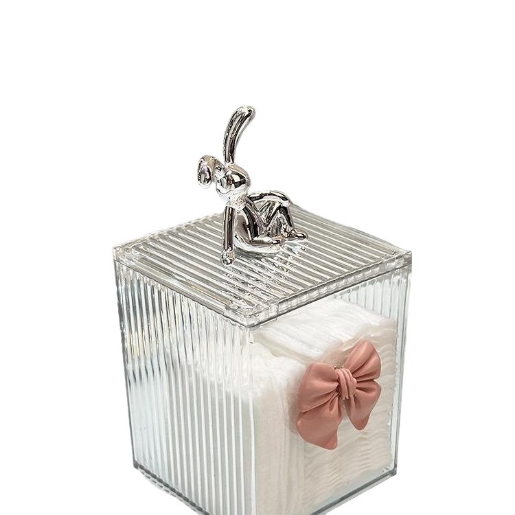 Internetinės įžymybės makiažo medvilnės laikymo dėžutė su dangteliu, apsauganti nuo dulkių, vatos tampono indelis, akrilinis permatomas dėžutė, maža papuošalų laikymo dėžutė