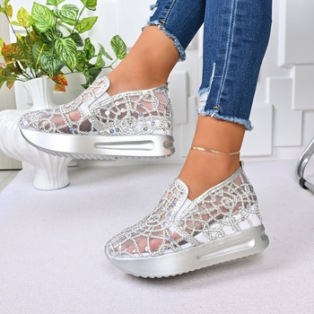 Vasaros nauji laisvalaikio batai, pleišto formos kulnas, storapadis, užsegami batai, tinklelis, kvėpuojantys, blizgučiai, eksportuojami dideliais dydžiais, tinklelio moteriški batai