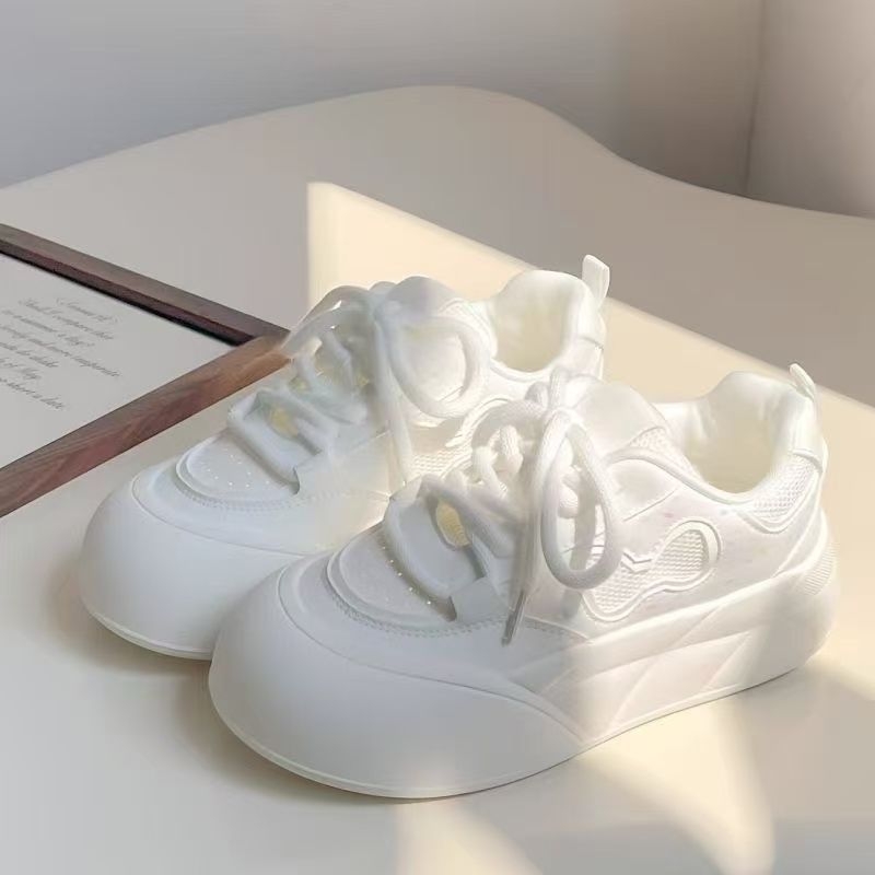 Pantofi sport de vară cu talpă groasă, respirabili, urâți și drăguți, pentru femei, 2025, noi, albi, cu talpă groasă, pentru creșterea înălțimii, mocasini de nișă