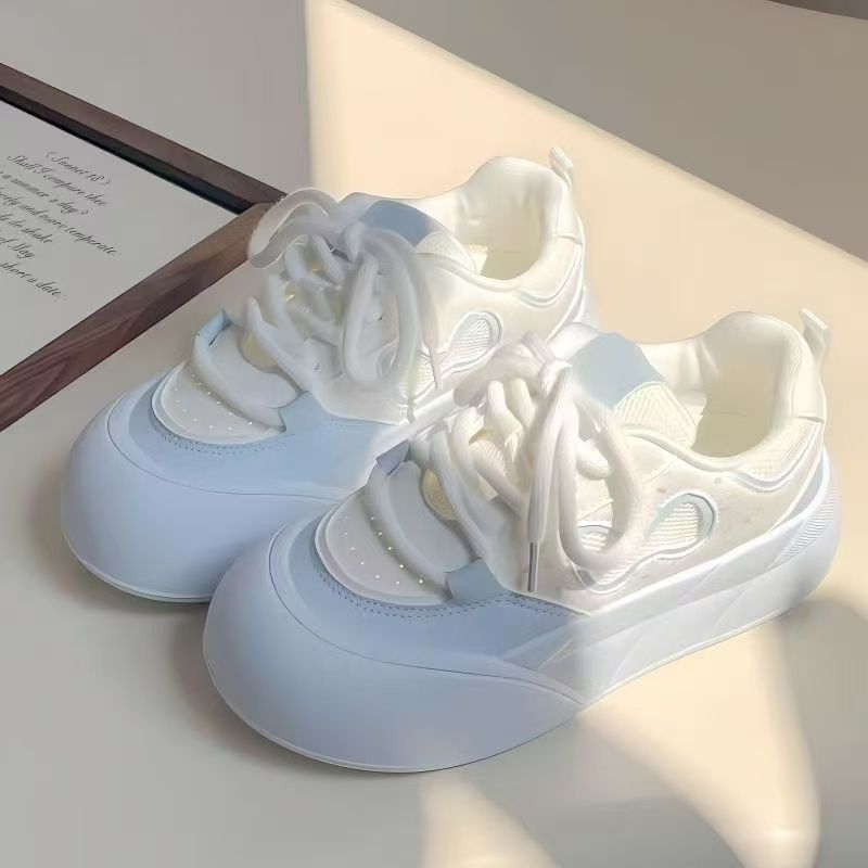 Pantofi sport de vară cu talpă groasă, respirabili, urâți și drăguți, pentru femei, 2025, noi, albi, cu talpă groasă, pentru creșterea înălțimii, mocasini de nișă