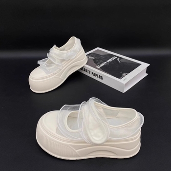 Λευκά Παπούτσια για Γυναικεία ~ Παπούτσια Mary Jane με Ρηχό Στόμα για Γυναικεία 2025 Καλοκαιρινά Σανδάλια με Χοντρές Σόλες, Λευκά Παπούτσια για Γυναικεία Παπούτσια από Μετάξι Ice Silk Mesh