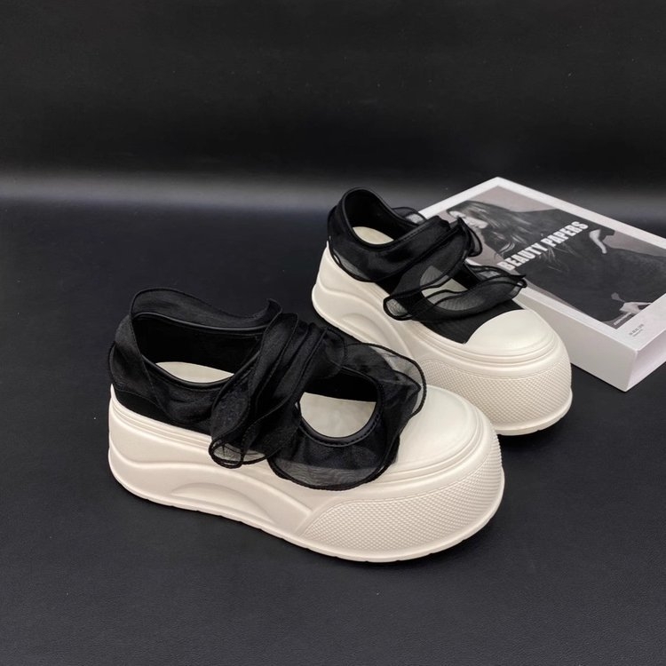 Λευκά Παπούτσια για Γυναικεία ~ Παπούτσια Mary Jane με Ρηχό Στόμα για Γυναικεία 2025 Καλοκαιρινά Σανδάλια με Χοντρές Σόλες, Λευκά Παπούτσια για Γυναικεία Παπούτσια από Μετάξι Ice Silk Mesh