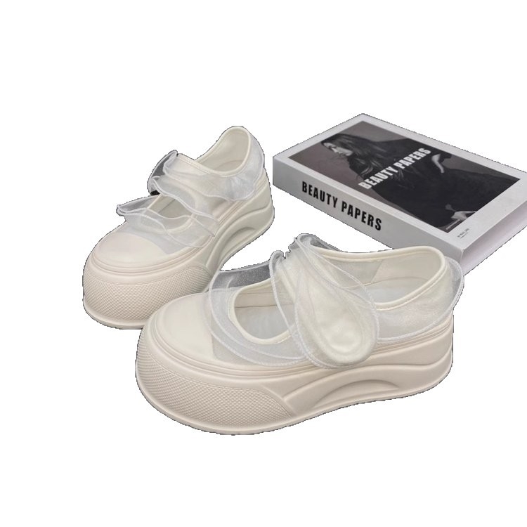 Λευκά Παπούτσια για Γυναικεία ~ Παπούτσια Mary Jane με Ρηχό Στόμα για Γυναικεία 2025 Καλοκαιρινά Σανδάλια με Χοντρές Σόλες, Λευκά Παπούτσια για Γυναικεία Παπούτσια από Μετάξι Ice Silk Mesh