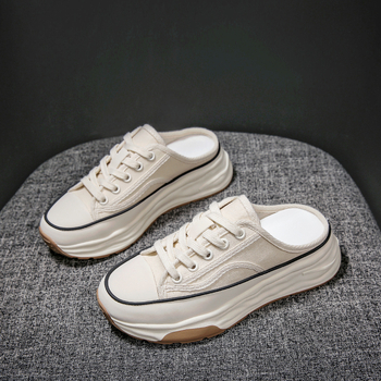 Γυναικείες παντόφλες με χοντρή σόλα και κλειστά δάχτυλα για το καλοκαίρι του 2023, μοντέρνες παντόφλες καμβά σε ασορτί χρώμα, χονδρικής