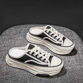 Γυναικείες παντόφλες με χοντρή σόλα και κλειστά δάχτυλα για το καλοκαίρι του 2023, μοντέρνες παντόφλες καμβά σε ασορτί χρώμα, χονδρικής