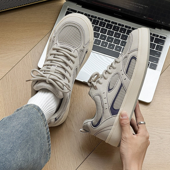 Αναπνέοντα αθλητικά παπούτσια από πλέγμα για άνδρες, ιαπωνικό και κορεατικό στυλ, μοντέρνα, ευέλικτα ανδρικά εξατομικευμένα γκρι casual παπούτσια, νέα μοντέρνα ανδρικά παπούτσια
