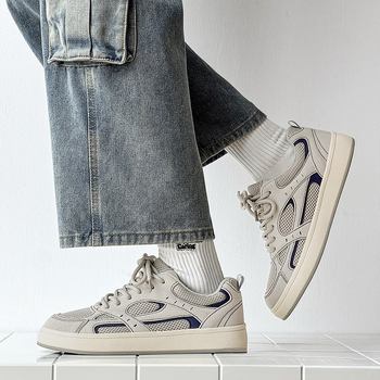 Αναπνέοντα αθλητικά παπούτσια από πλέγμα για άνδρες, ιαπωνικό και κορεατικό στυλ, μοντέρνα, ευέλικτα ανδρικά εξατομικευμένα γκρι casual παπούτσια, νέα μοντέρνα ανδρικά παπούτσια