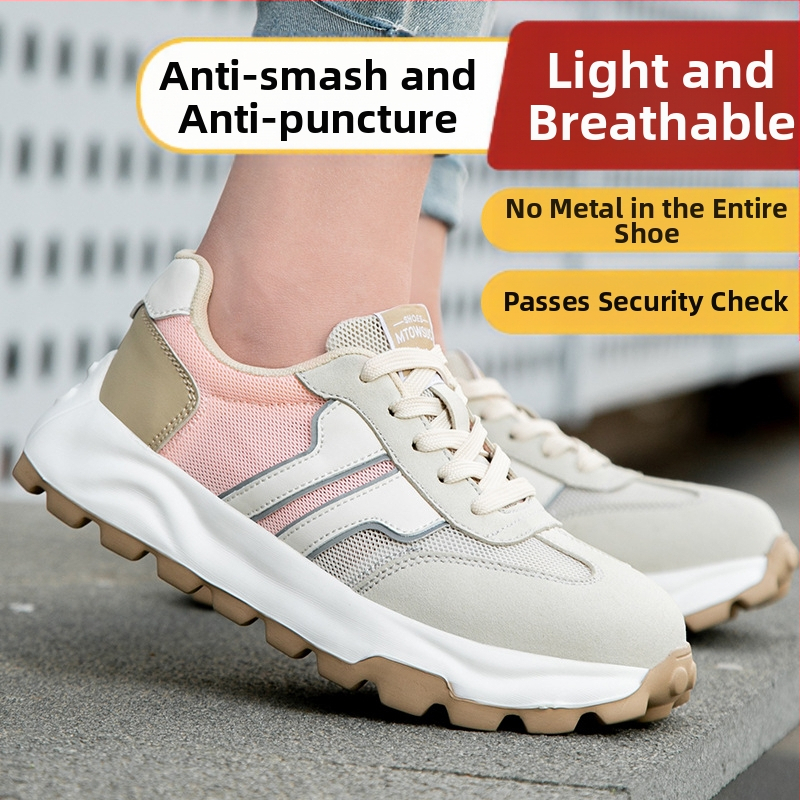 Нови дамски обувки за защита на труда, дамски устойчиви на удар, устойчиви на пробиване, леки, меки работни обувки със стоманени пръсти, дишащи, малък размер
