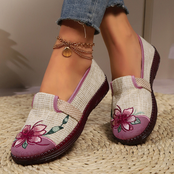 Γυναικεία παπούτσια παλαιού τύπου από ύφασμα για το καλοκαίρι του 2024, παντόφλες με χοντρή σόλα και ημι-σολά, αναπνεύσιμα παπούτσια με μαλακή σόλα και στρογγυλή μύτη, αντιολισθητικά φλατ παπούτσια