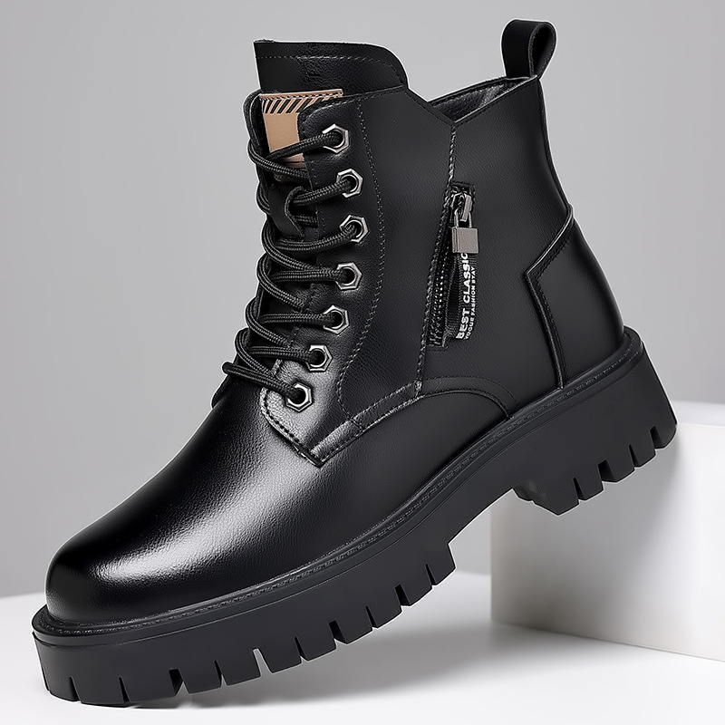 Martin Boots meeste Briti stiilis kõrged nahast saapad, tööriided, meeste õuesaapad, mustad paksu põhjaga, fliisvoodriga puuvillased saapad, soojad lumesaapad.