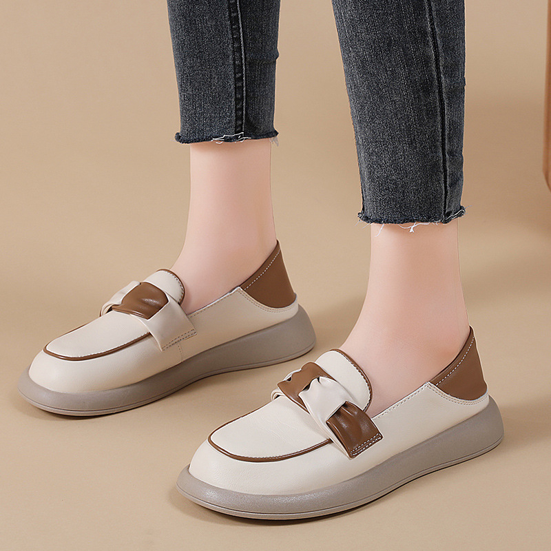 Γυναικεία φλατ παπούτσια, Άνοιξη και Φθινόπωρο 2025, Ευέλικτα λευκά μοκασίνια με χοντρή σόλα και ρηχό σχέδιο για έγκυες γυναίκες, άνετα και ρηχά