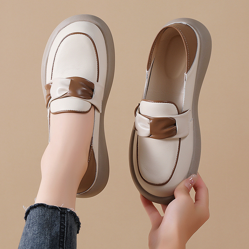 Γυναικεία φλατ παπούτσια, Άνοιξη και Φθινόπωρο 2025, Ευέλικτα λευκά μοκασίνια με χοντρή σόλα και ρηχό σχέδιο για έγκυες γυναίκες, άνετα και ρηχά