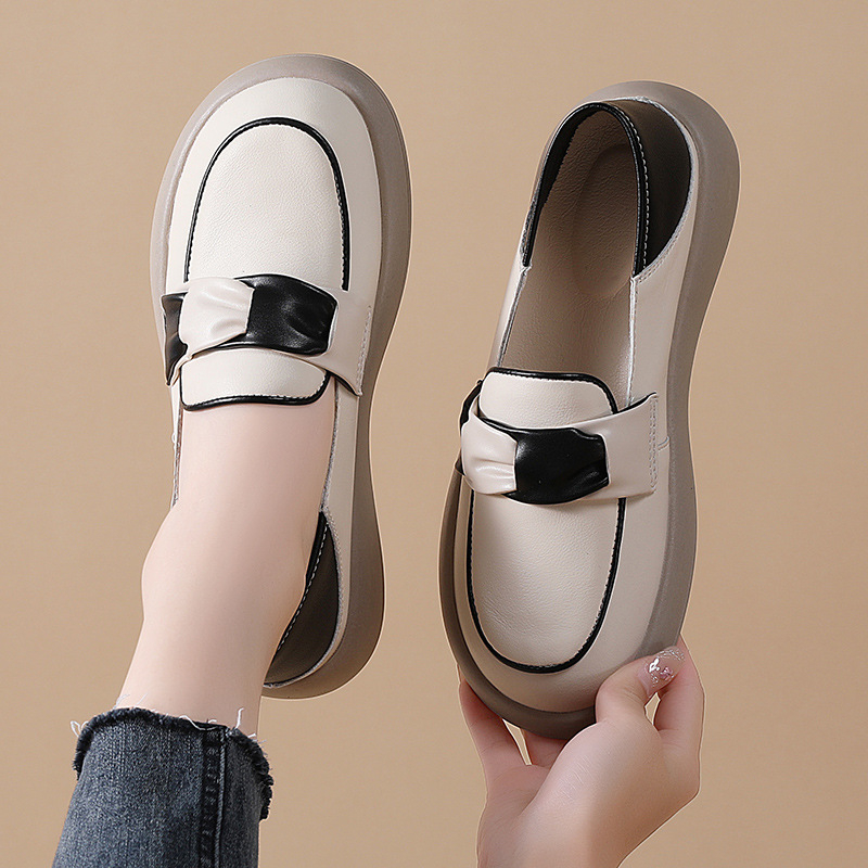 Γυναικεία φλατ παπούτσια, Άνοιξη και Φθινόπωρο 2025, Ευέλικτα λευκά μοκασίνια με χοντρή σόλα και ρηχό σχέδιο για έγκυες γυναίκες, άνετα και ρηχά